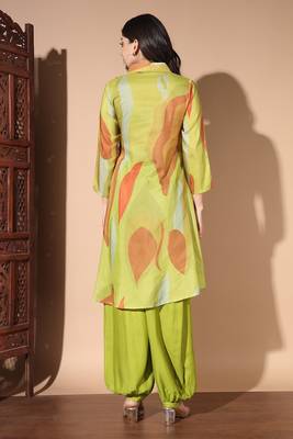 Green colour designer printed kurti with patiyala bottom set 2