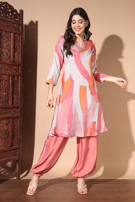 Pink colour designer printed kurti with patiyala bottom set 1