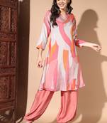 Pink colour designer printed kurti with patiyala bottom set
