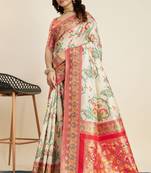 Cream Traditional Banarasi silk blend Saree