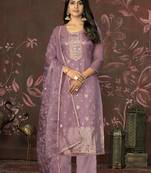 Purple colour ethnic partywear suit in girlish organza fabric