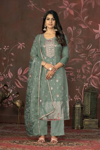 Green colour ethnic partywear suit in girlish organza fabric
