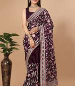 Designer Wine Colour Rangoli Silk Blend Saree For Girlish Party Looks