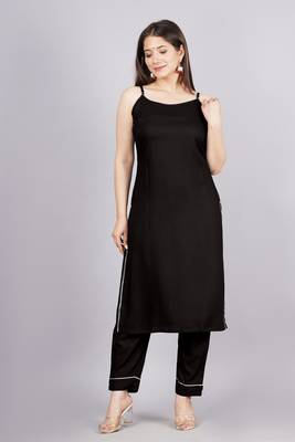 Black colour ethnic solid plain crepe fabric kurti bottom set 1