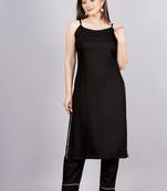 Black colour ethnic solid plain crepe fabric kurti bottom set
