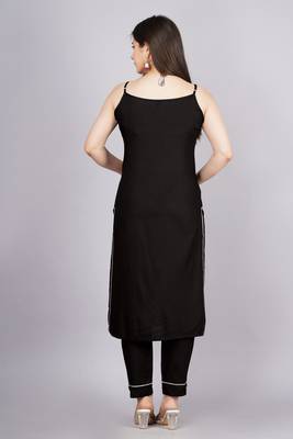 Black colour ethnic solid plain crepe fabric kurti bottom set 2