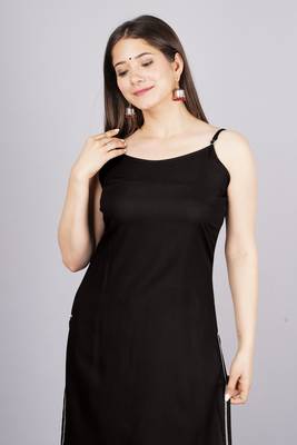 Black colour ethnic solid plain crepe fabric kurti bottom set 3