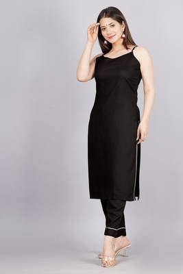 Black colour ethnic solid plain crepe fabric kurti bottom set 4