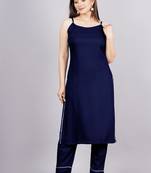 Blue colour ethnic solid plain crepe fabric kurti bottom set