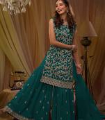 Dark teal embroidered georgette semi sititched ethnic suit