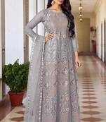 Designer girlish partywear grey colour anarkali dress for girls