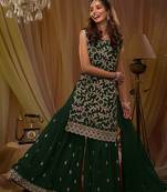 Dark green embroidered georgette semi sititched ethnic suit