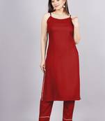 Red colour ethnic solid plain crepe fabric kurti bottom set