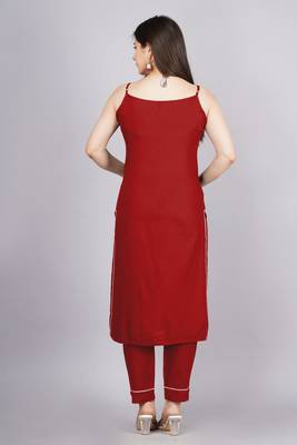 Red colour ethnic solid plain crepe fabric kurti bottom set 2