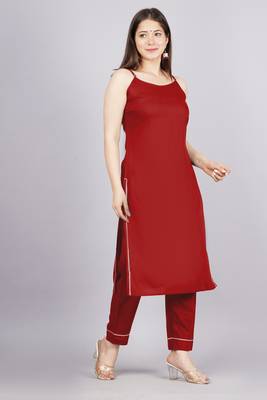 Red colour ethnic solid plain crepe fabric kurti bottom set 4
