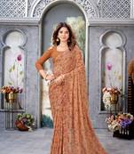  Brown Ethnic Floral Printed Weightless c Saree