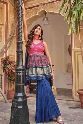 Heavy gajji lagdi patta pink colour fancy designer kurta with sharara for girlish looks 1