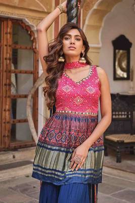 Heavy gajji lagdi patta pink colour fancy designer kurta with sharara for girlish looks 2