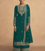 Sea Green Embroidered Georgette Salwar Suit