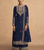 Navy Blue Embroidered Georgette Salwar Suit