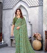  Green Ethnic Floral Printed Weightless c Saree