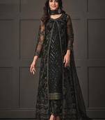 Black Embroidered Butterfly Net Ethnic Suit
