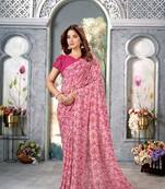  Pink Ethnic Floral Printed Weightless c Saree