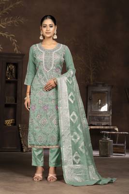 Green colour ethnic suits for trendy party looks 1