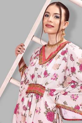 Girlish and stylish beige colour partywear floral printedpattern style 3