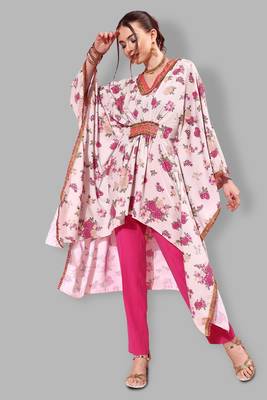 Girlish and stylish beige colour partywear floral printedpattern style 4