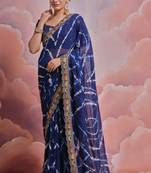 Ethnic Bandhej Printed Smart Embroidered Traditional Blue Saree
