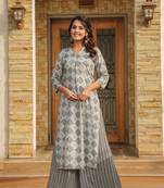 Cassic looking top with palazzo in girlish grey colour for festive looks