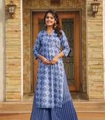 Cassic looking top with palazzo in girlish blue colour for festive looks