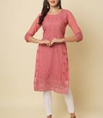 Ethnic pink colour thread chikankari embroidery work smart looking kurti