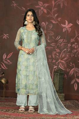 Grey colour smart embroidery work salwar kameez for festive looks 1