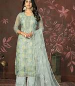 Grey colour smart embroidery work salwar kameez for festive looks