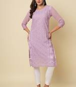 Ethnic purple colour thread chikankari embroidery work smart looking kurti