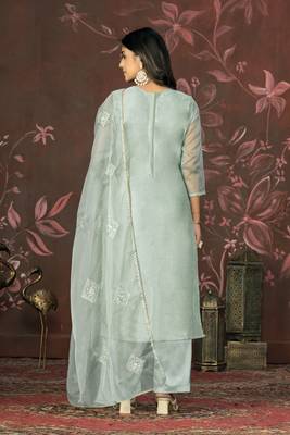 Grey colour smart embroidery work salwar kameez for festive looks 2