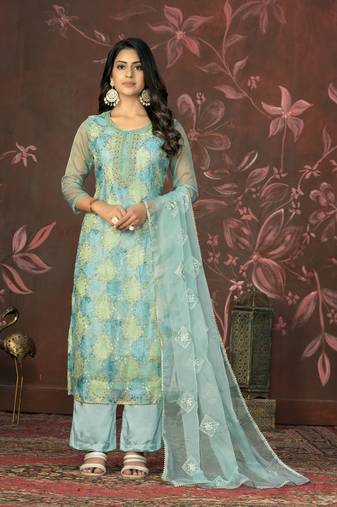 Blue colour smart embroidery work salwar kameez for festive looks