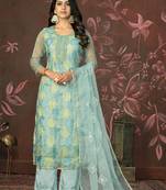 Blue colour smart embroidery work salwar kameez for festive looks