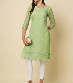 Ethnic pista colour thread chikankari embroidery work smart looking kurti