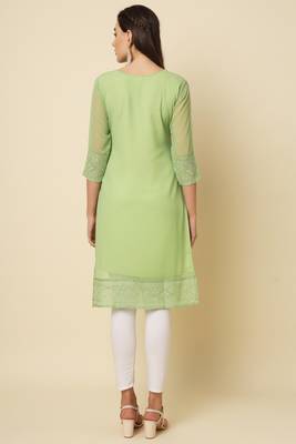 Ethnic pista colour thread chikankari embroidery work smart looking kurti 2