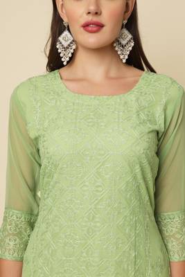 Ethnic pista colour thread chikankari embroidery work smart looking kurti 3