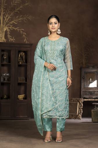 Blue colour smart embroidery work salwar kameez for festive looks