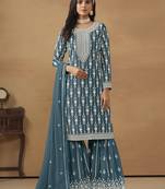 Beautiful and smart rama colour ethnic resham work sharara suit