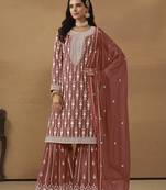 Beautiful and smart brown colour ethnic resham work sharara suit