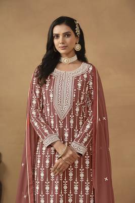 Beautiful and smart brown colour ethnic resham work sharara suit 2