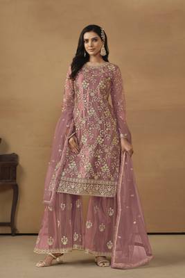 Pink colour fancy sequins work girlish partywear sharara dress 1