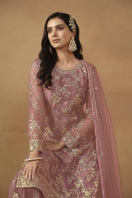 Pink colour fancy sequins work girlish partywear sharara dress 2