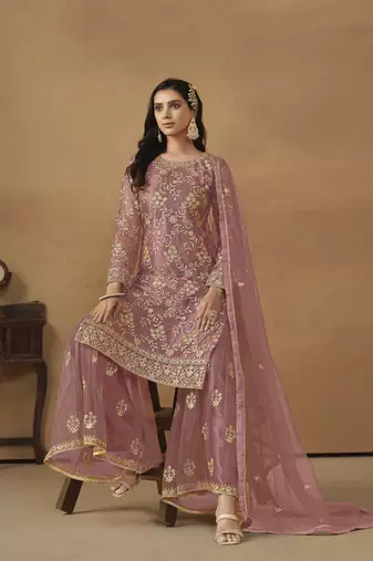 Pink colour fancy sequins work girlish partywear sharara dress
